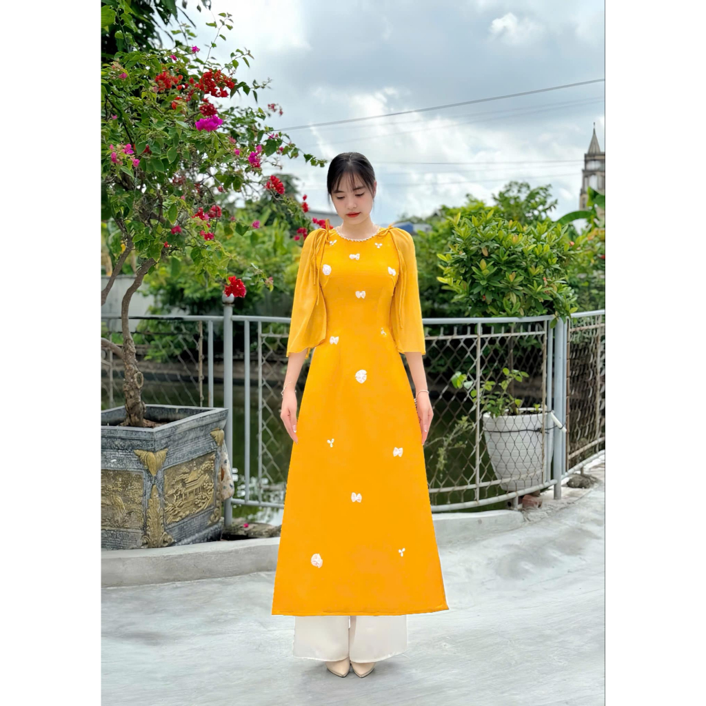 Áo dài nữ mặc tết mới nhất chất liệu tatta mềm ADT14 - Ảnh 2