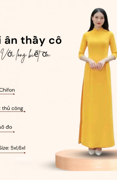 Áo dài truyền thống - Áo dài nhà tấm màu vàng xinh tươi ADV16