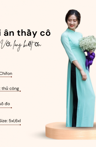 Áo Dài Truyền Thống - Áo Dài Trơn Chất Liệu Chiffon Màu Xanh Ngọc ADV12