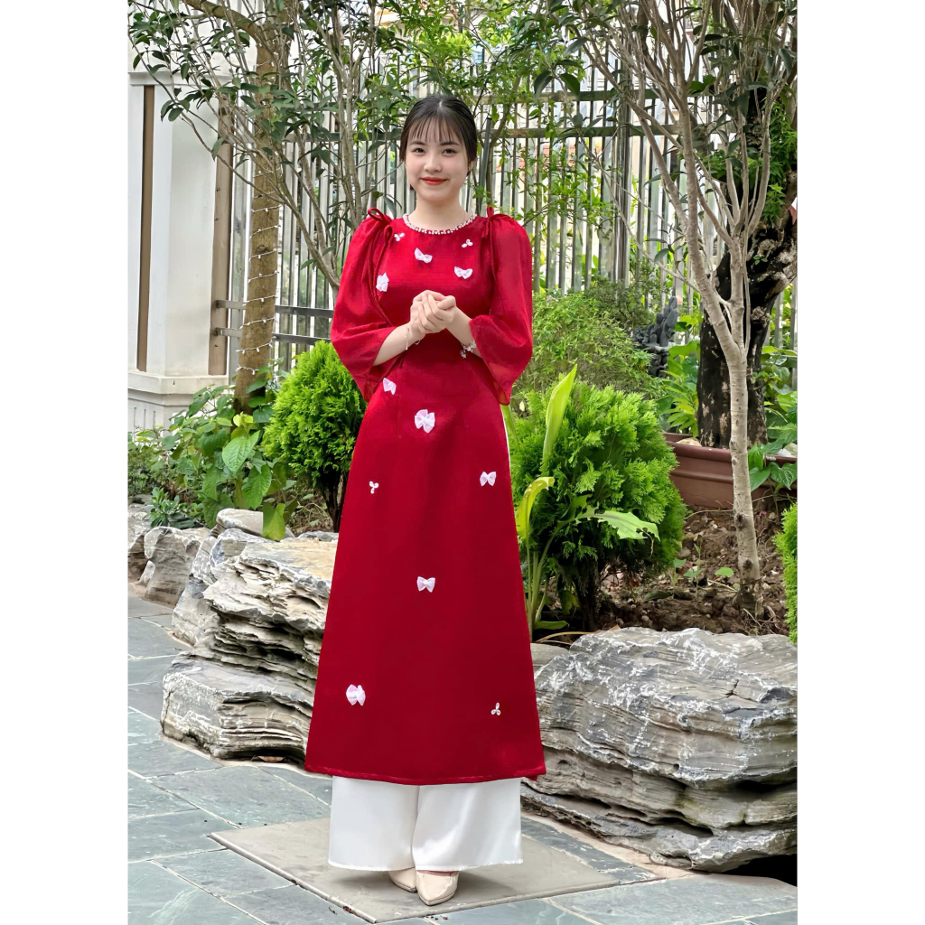 Áo dài nữ mặc tết mới nhất chất liệu tatta mềm ADT14 - Ảnh 3