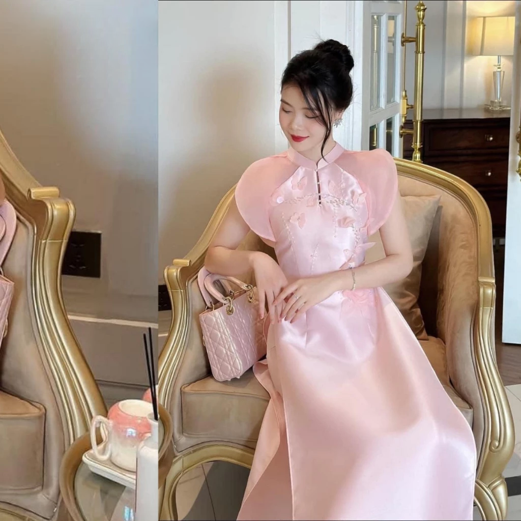 Áo dài cách tân nữ màu hồng cánh tiên CT01 có bigsize - Ảnh 3