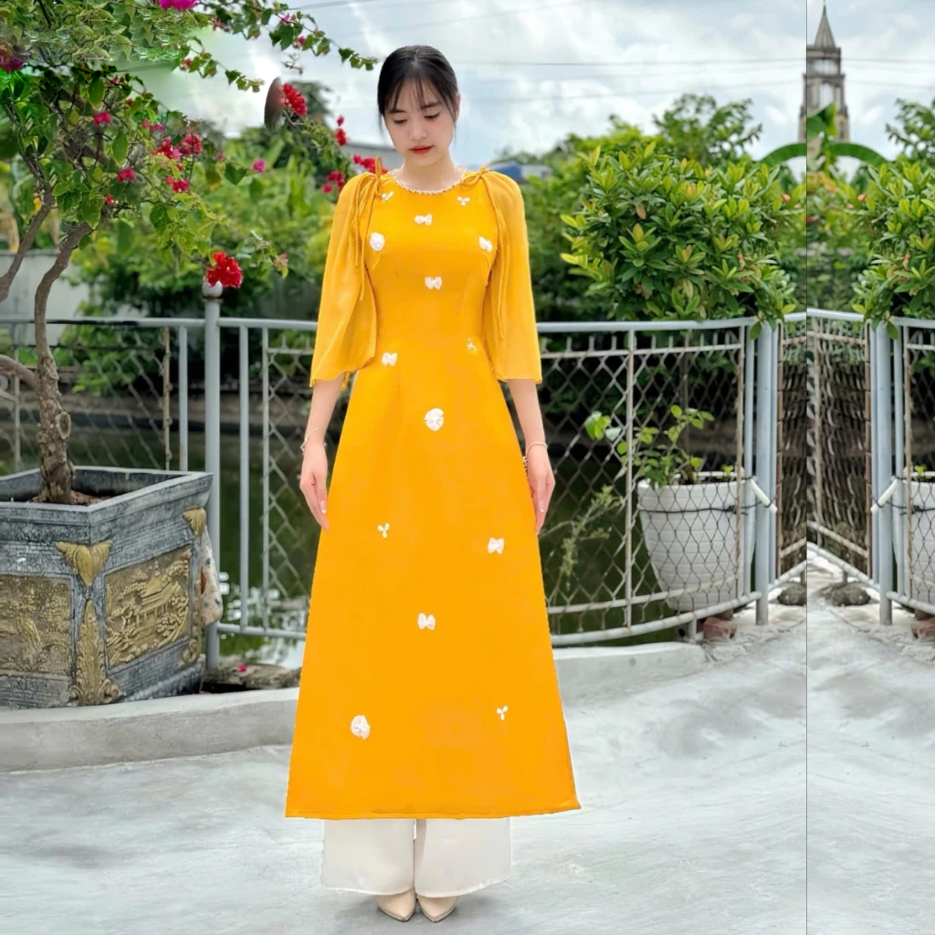 Áo dài nữ mặc tết mới nhất chất liệu tatta mềm ADT14