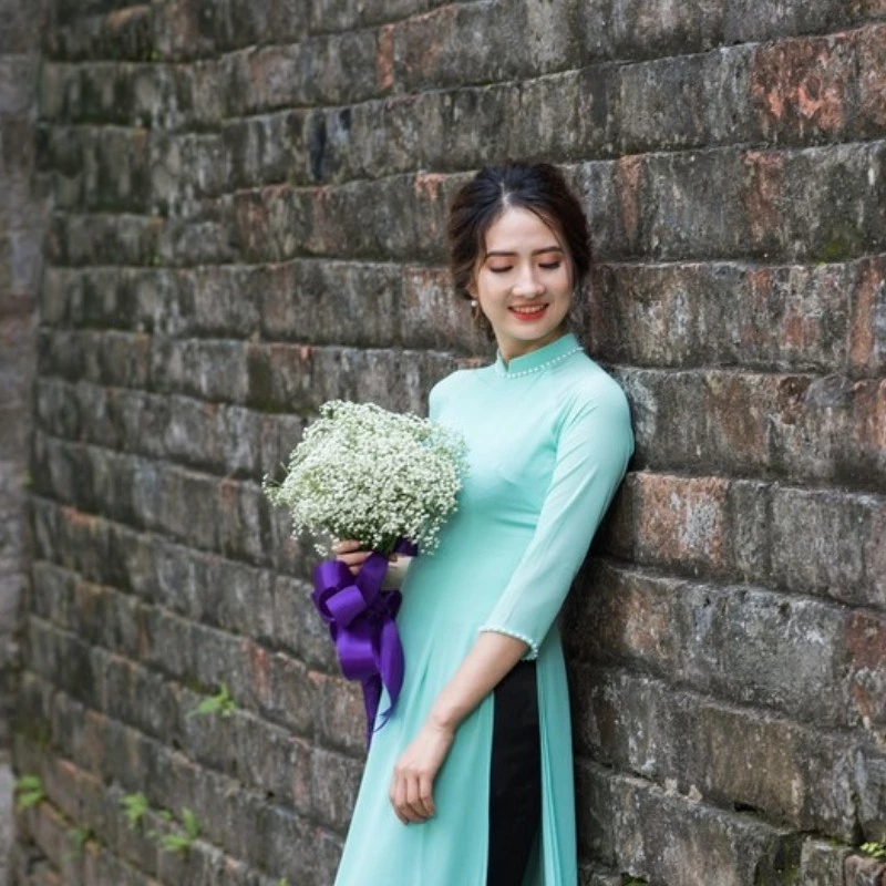 Áo Dài Truyền Thống - Áo Dài Trơn Chất Liệu Chiffon Màu Xanh Ngọc ADV12 - Ảnh 5