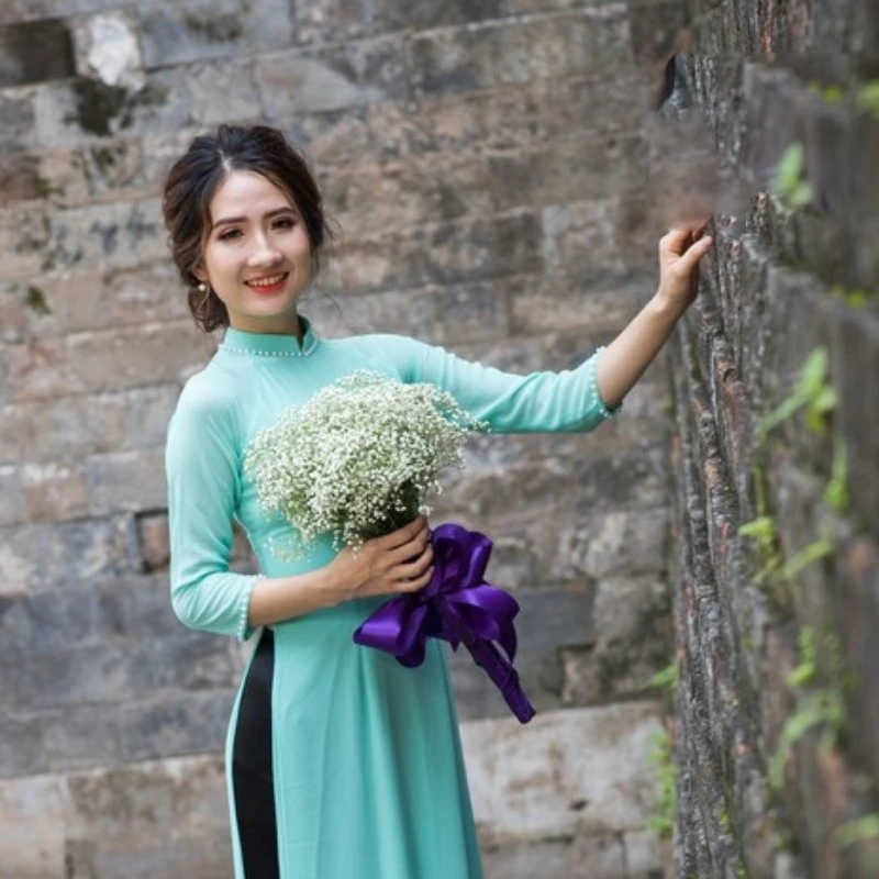 Áo Dài Truyền Thống - Áo Dài Trơn Chất Liệu Chiffon Màu Xanh Ngọc ADV12 - Ảnh 7