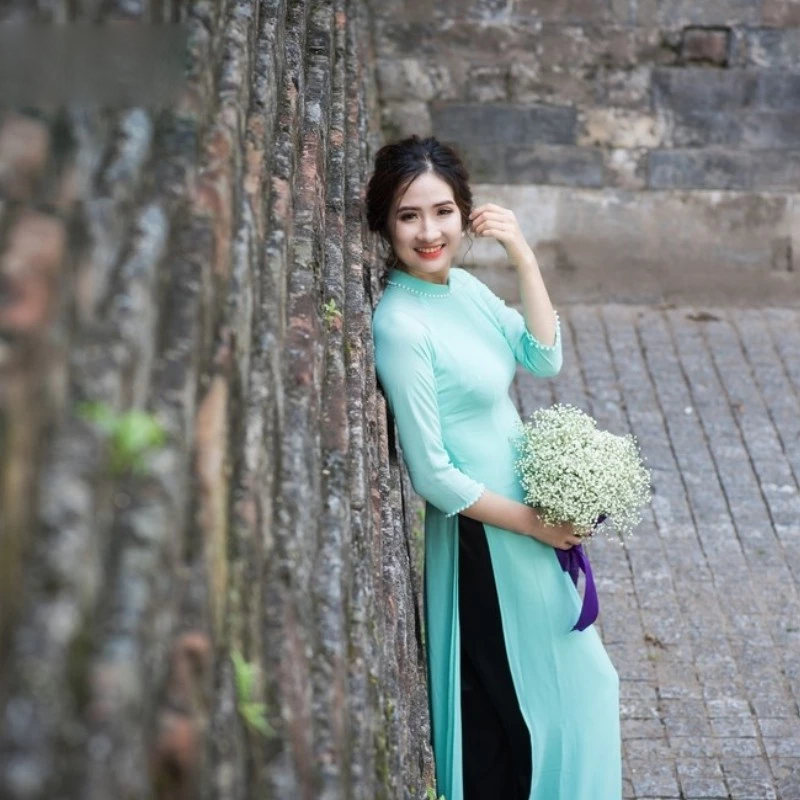 Áo Dài Truyền Thống - Áo Dài Trơn Chất Liệu Chiffon Màu Xanh Ngọc ADV12 - Ảnh 8