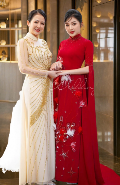 Áo dài bà sui cao cấp màu kem vàng sang trọng bigsize Áo dài ngồi sui đẹp cho mẹ trẻ ADM13