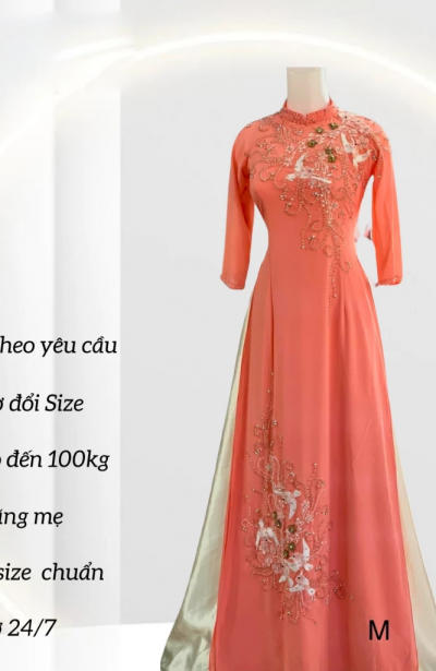 Áo dài cho me ngồi tiệc cao cấp - Quà tặng áo dài cho mẹ cao cấp màu hồng nhạt ADC05