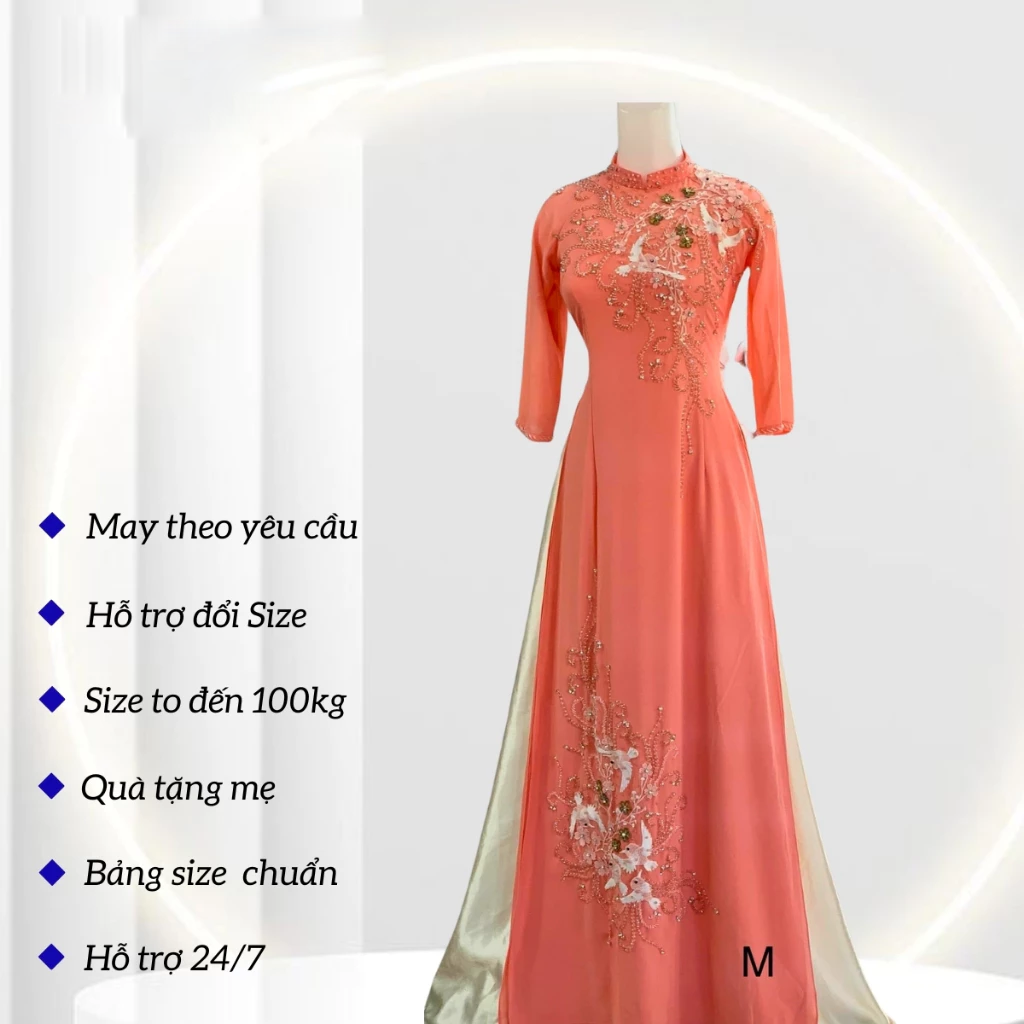 Áo dài cho me ngồi tiệc cao cấp - Quà tặng áo dài cho mẹ cao cấp màu hồng nhạt ADC05