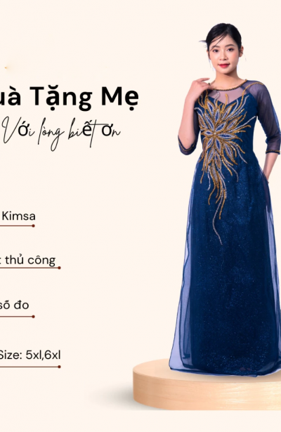 Áo dài đính đá chất liệu kimsa cao cấp - Áo dài cho bà mặc lễ cưới con cháu ADK04