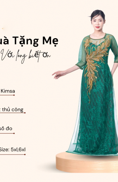 Áo dài xui gia - Áo dài ngồi sui cao cấp chất liệu kimsa đính đá thủ công ADK05