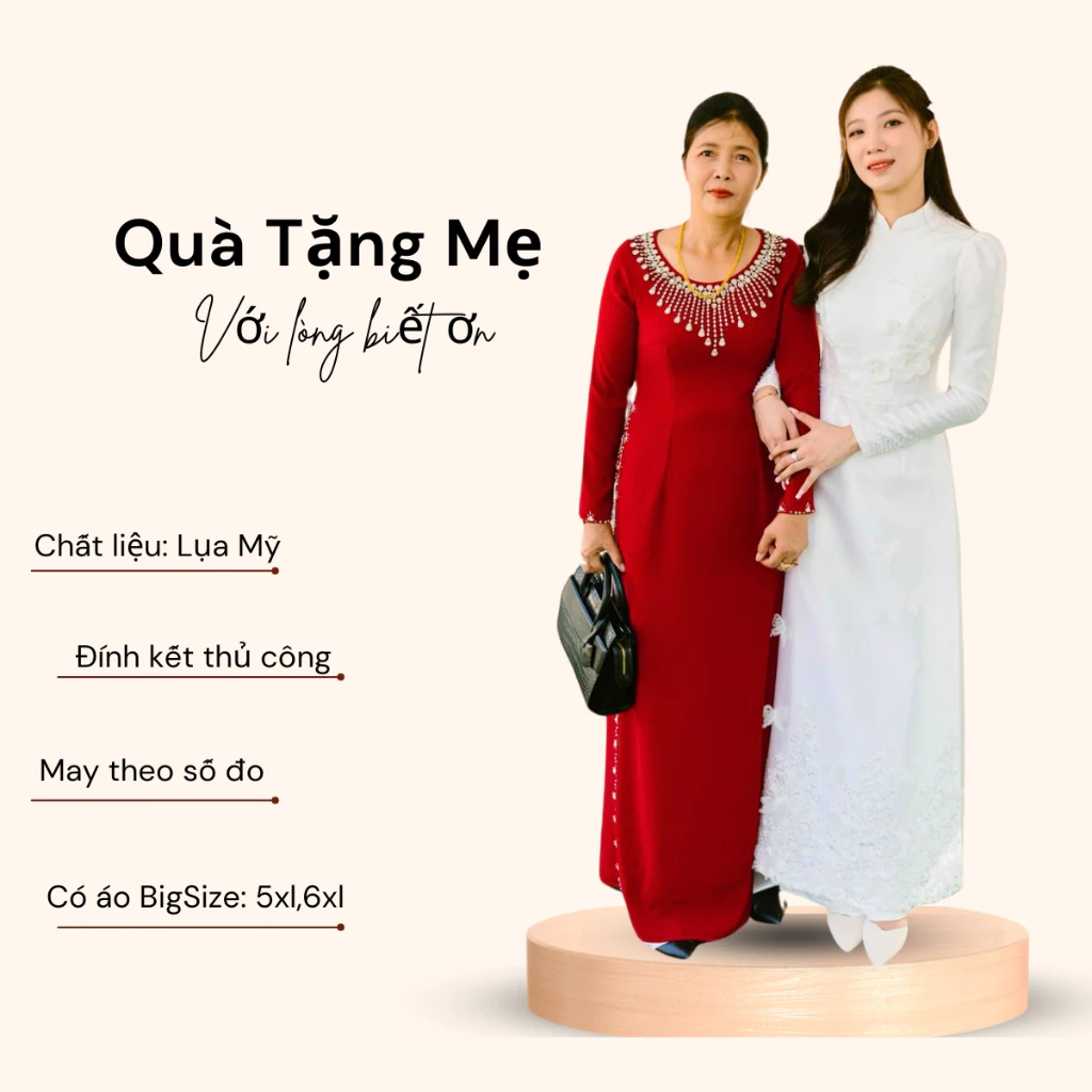Áo dài tặng mẹ - Áo dài thiết kế dành cho bà sui mặc cưới con xinh đẹp sang chảnh ADL14 có bigsize - Ảnh 2