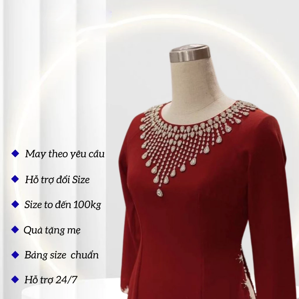 Áo dài tặng mẹ - Áo dài thiết kế dành cho bà sui mặc cưới con xinh đẹp sang chảnh ADL14 có bigsize - Ảnh 3