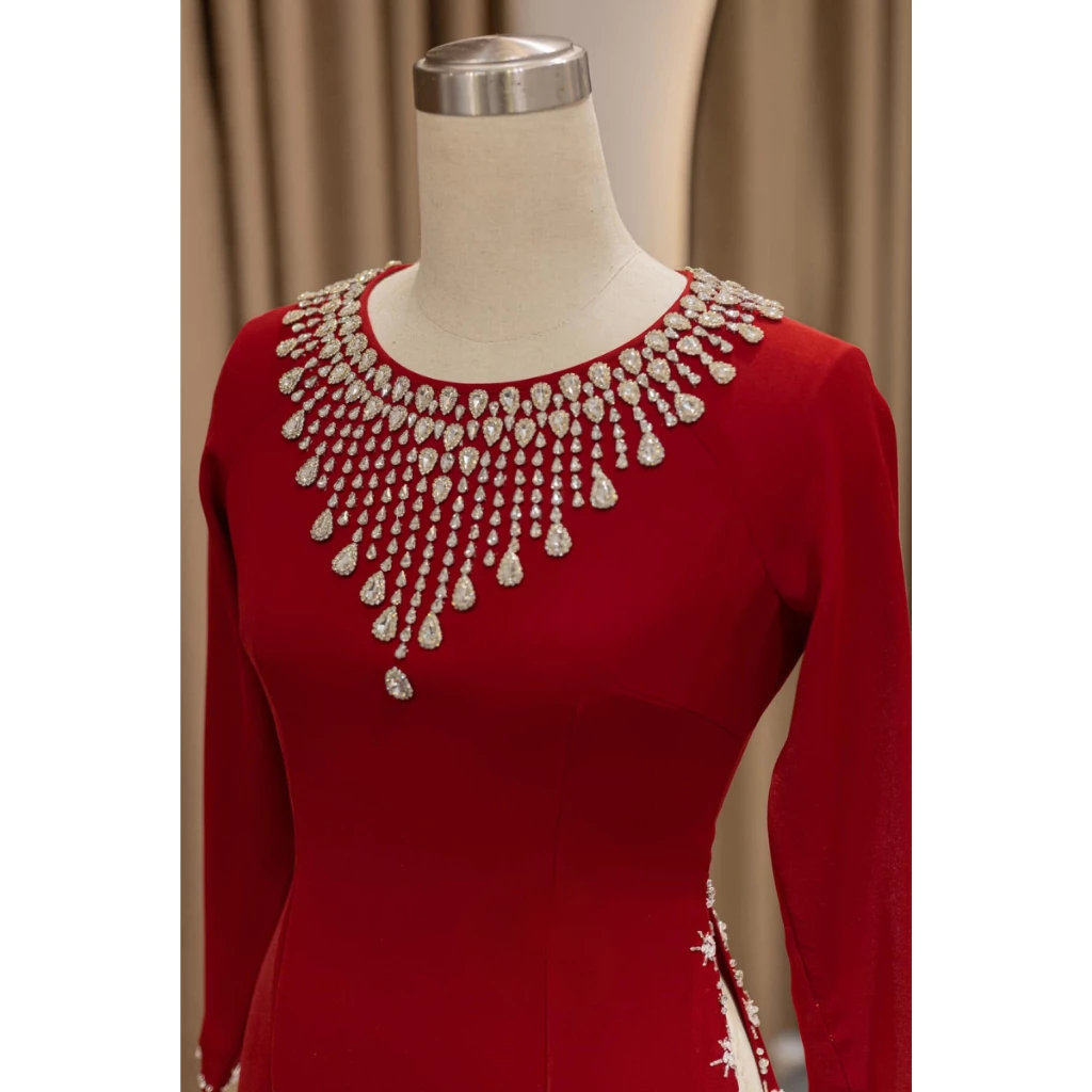 Áo dài tặng mẹ - Áo dài thiết kế dành cho bà sui mặc cưới con xinh đẹp sang chảnh ADL14 có bigsize - Ảnh 7