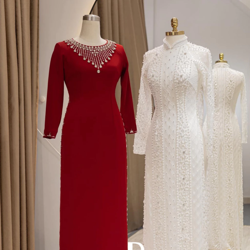 Áo dài tặng mẹ - Áo dài thiết kế dành cho bà sui mặc cưới con xinh đẹp sang chảnh ADL14 có bigsize - Ảnh 8