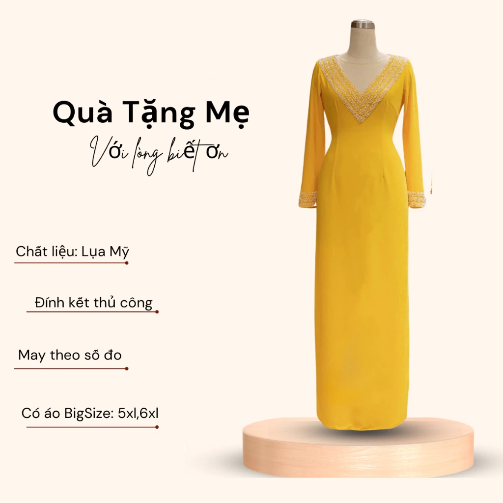 Áo dài mẹ cô dâu - Áo dài trung niên chất liệu lụa mỹ cao cấp ADL15 có bigsize - Ảnh 3