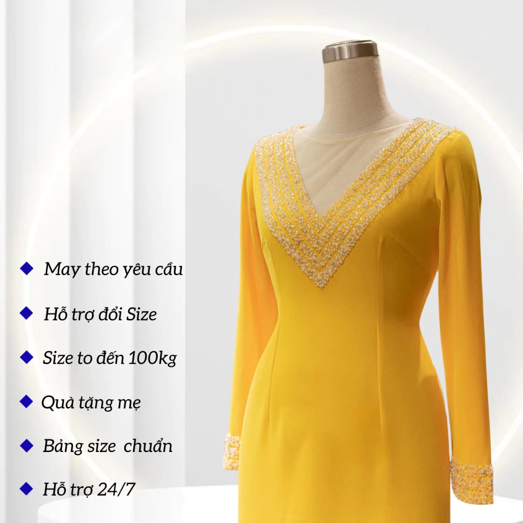 Áo dài mẹ cô dâu - Áo dài trung niên chất liệu lụa mỹ cao cấp ADL15 có bigsize - Ảnh 5