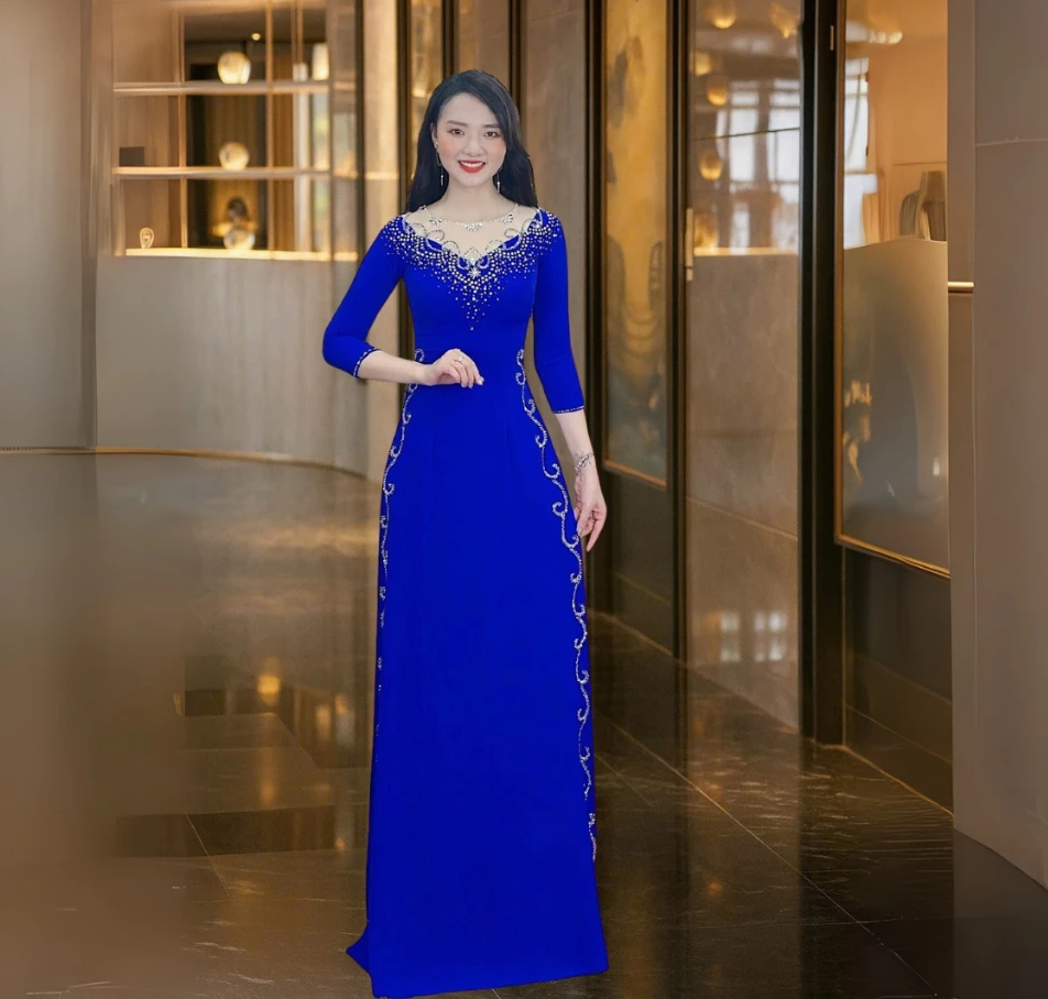 Áo dài sui gia đi đám hỏi mẫu trẻ trung chất liệu vải lụa mỹ ADM04CB