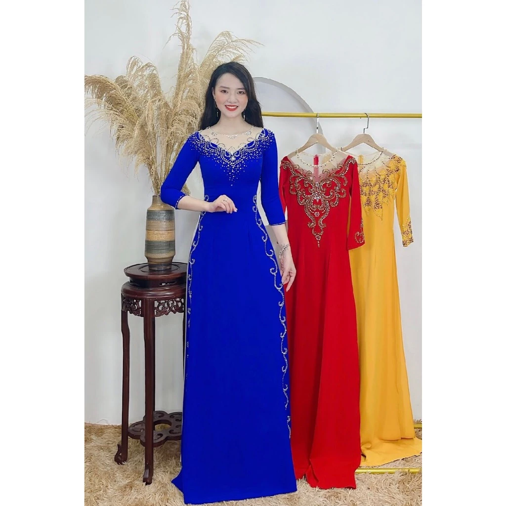 Áo dài sui gia đi đám hỏi mẫu trẻ trung chất liệu vải lụa mỹ ADM04CB - Ảnh 5