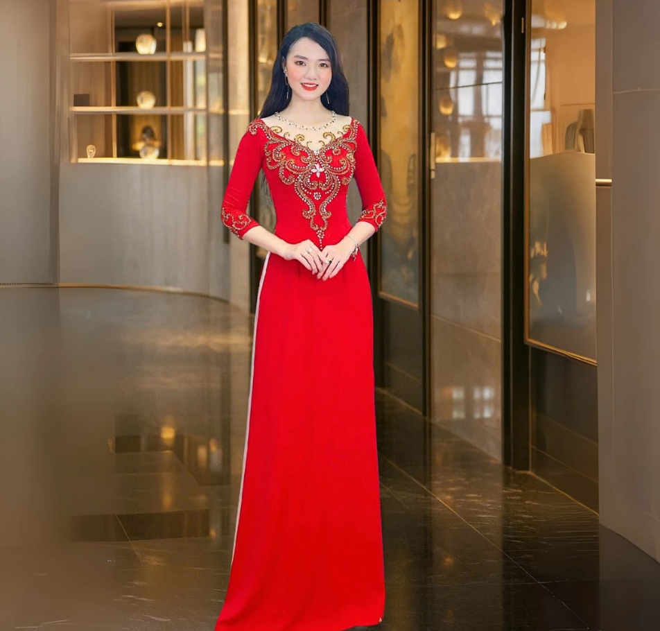 Áo dài bà sui cao cấp ADM04D dành cho các mẹ trẻ đi tiệc cưới, đi ăn hỏi, tiệc tùng sang trọng