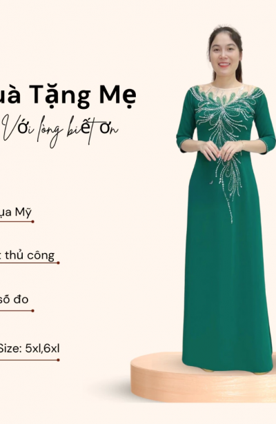 Áo dài bà sui màu xanh lá cao cấp ADM05X