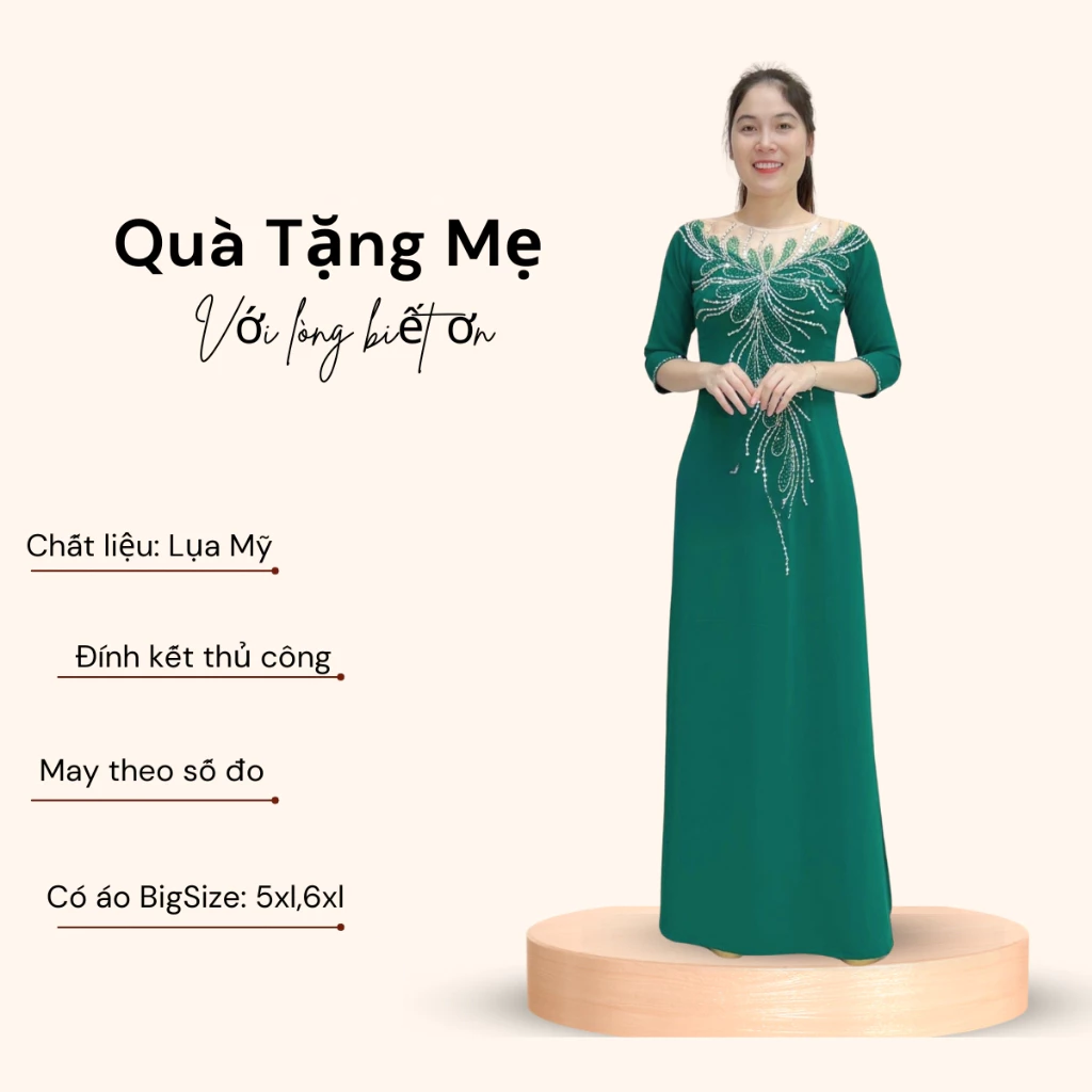 Áo dài bà sui màu xanh lá cao cấp ADM05X