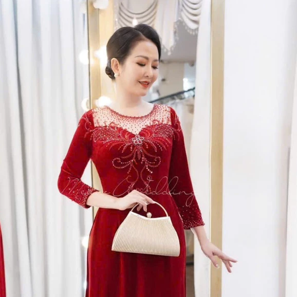 Áo dài đám hỏi dành cho các mẹ ngồi sui gia đẹp chất liệu nhung cao cấp có bigsize ADM06 - Ảnh 8