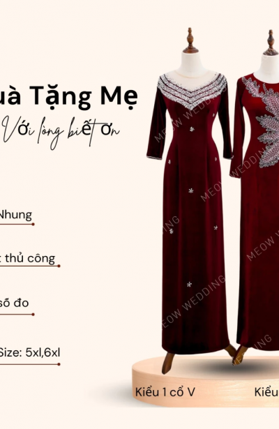 Áo dài bà sui chất liệu nhung cao cấp màu đỏ đô dành cho các mẹ ngồi sui ADM09