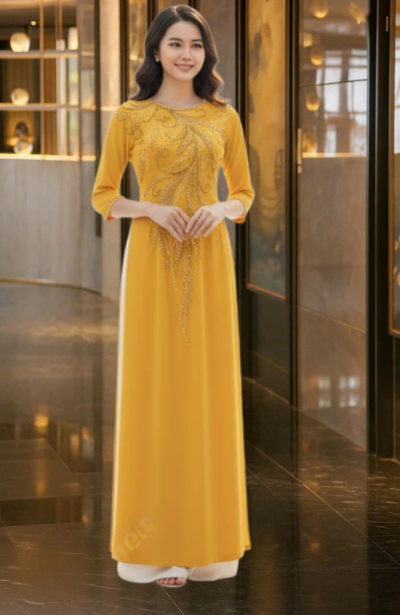 Áo dài sui - Áo dài cho mẹ trung niên mặc đi ăn cưới đính kết thủ công cap cấp ADM16 có bigsie