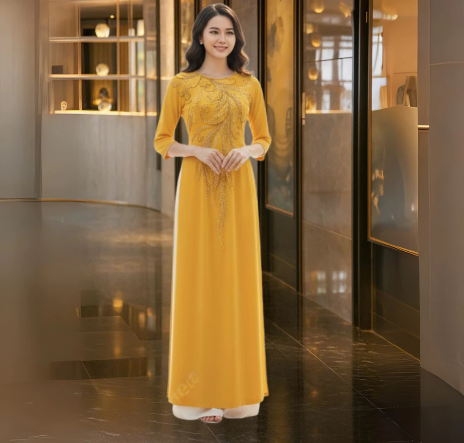 Áo dài sui - Áo dài cho mẹ trung niên mặc đi ăn cưới đính kết thủ công cap cấp ADM16 có bigsie