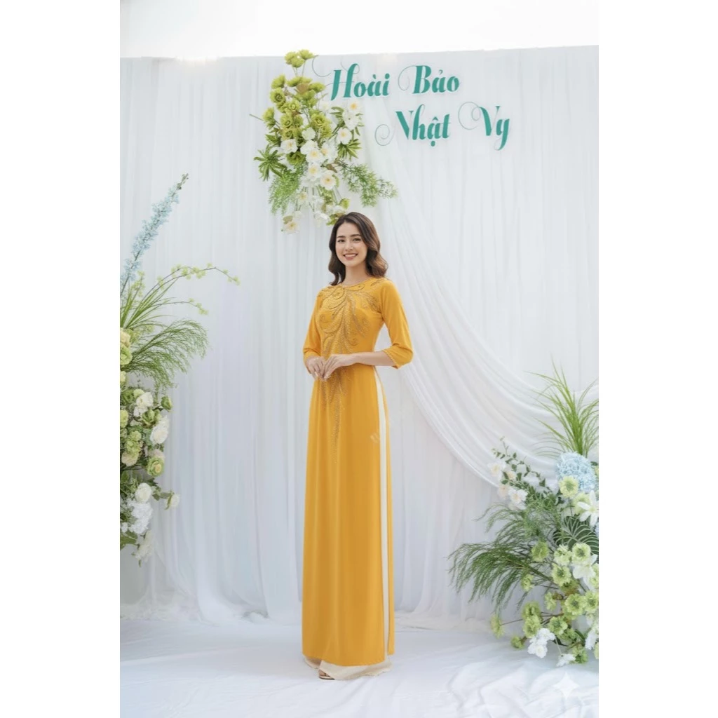 Áo dài sui - Áo dài cho mẹ trung niên mặc đi ăn cưới đính kết thủ công cap cấp ADM16 có bigsie - Ảnh 3