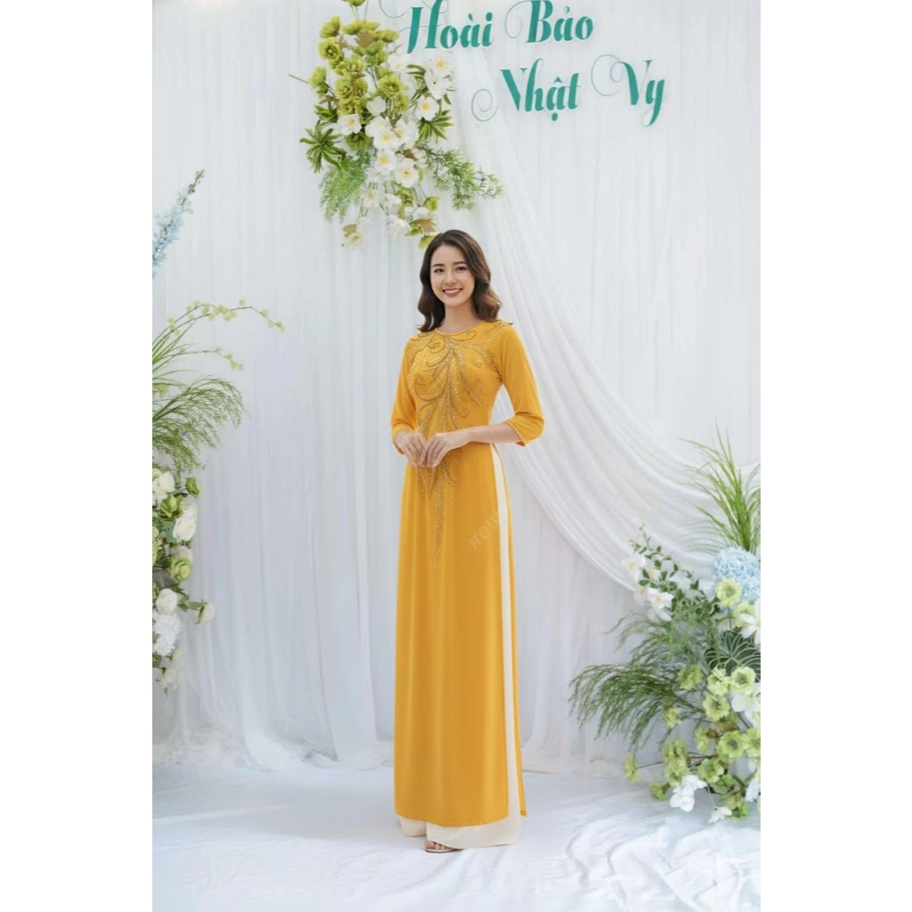 Áo dài sui - Áo dài cho mẹ trung niên mặc đi ăn cưới đính kết thủ công cap cấp ADM16 có bigsie - Ảnh 5