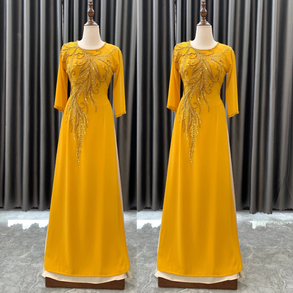 Áo dài sui - Áo dài cho mẹ trung niên mặc đi ăn cưới đính kết thủ công cap cấp ADM16 có bigsie - Ảnh 6