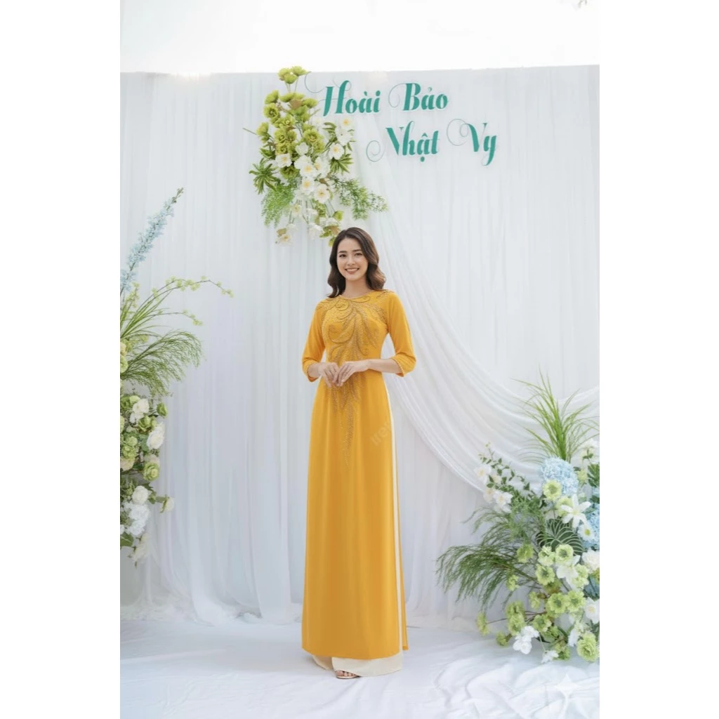 Áo dài sui - Áo dài cho mẹ trung niên mặc đi ăn cưới đính kết thủ công cap cấp ADM16 có bigsie - Ảnh 7