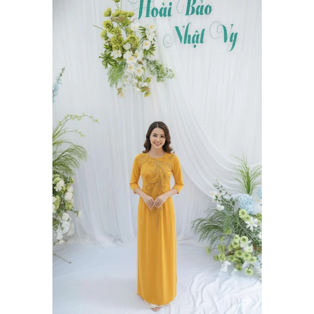 Áo dài sui - Áo dài cho mẹ trung niên mặc đi ăn cưới đính kết thủ công cap cấp ADM16 có bigsie - Ảnh 8