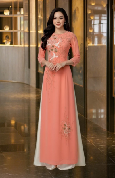 Áo dài bà sui màu hồng dâu 4 tà chất liệu lụa chifon cao cấp ADM19 có bigsize