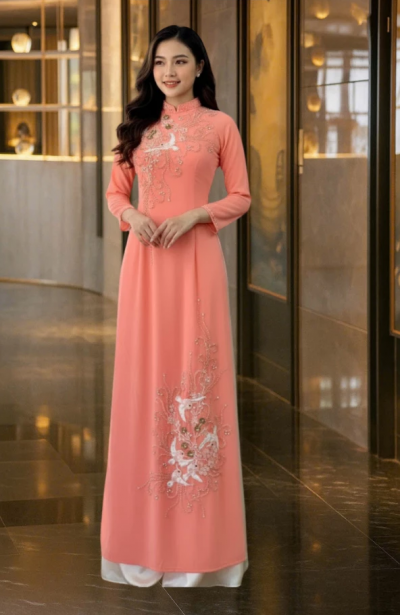 Áo dài bà sui - Áo dài cho mẹ cô dâu màu hồng trẻ trung chất liệu chifon 4 tà ADM20 có bigsize