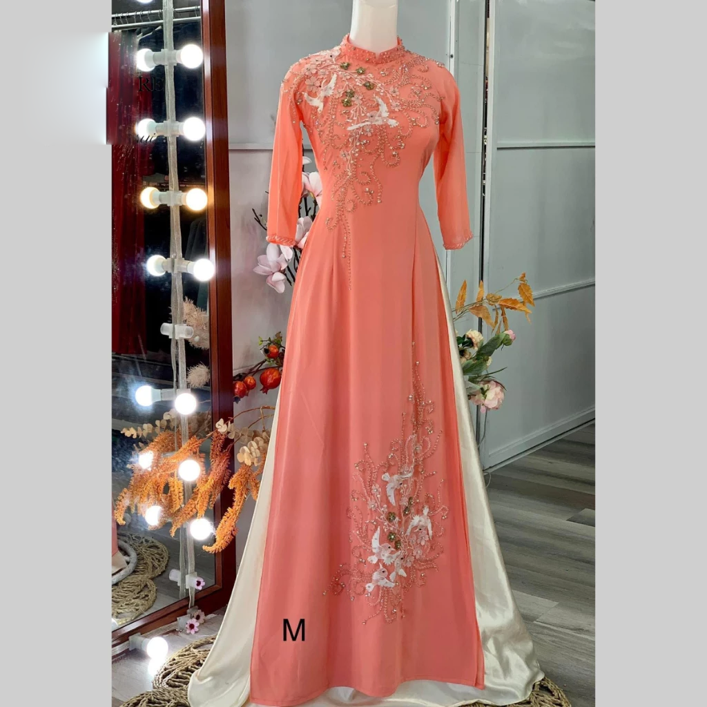 Áo dài bà sui - Áo dài cho mẹ cô dâu màu hồng trẻ trung chất liệu chifon 4 tà ADM20 có bigsize - Ảnh 3