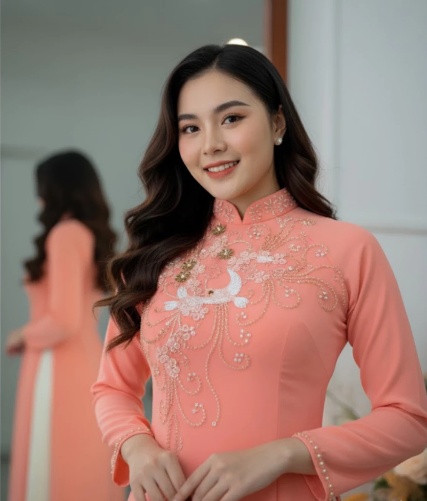 Áo dài bà sui - Áo dài cho mẹ cô dâu màu hồng trẻ trung chất liệu chifon 4 tà ADM20 có bigsize - Ảnh 8