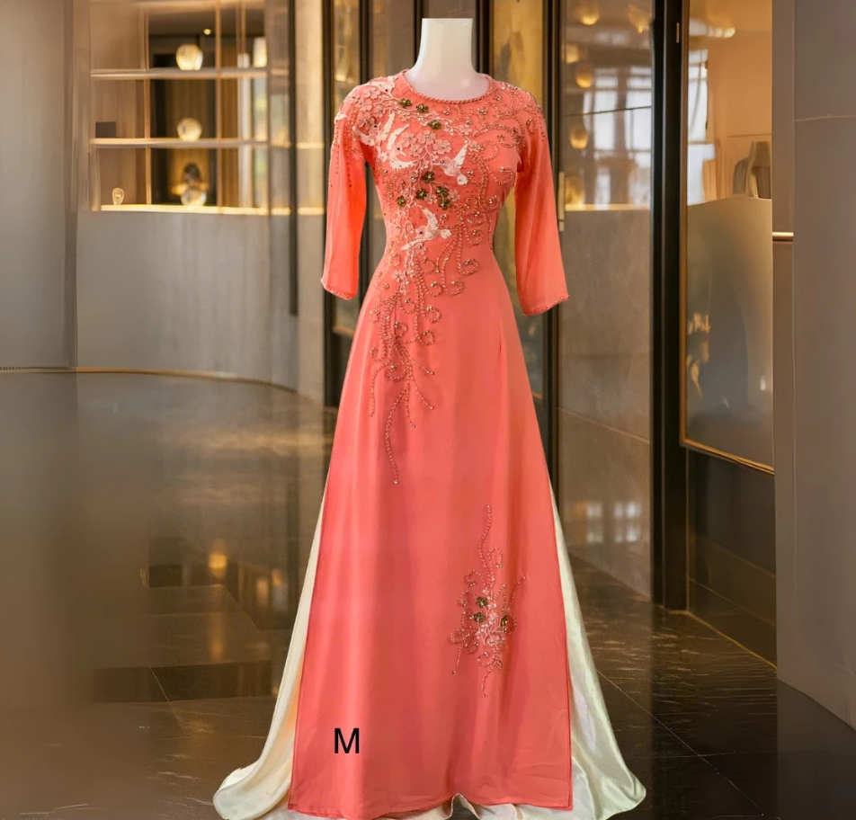 Áo dài bà sui - Áo dài cho mẹ cô dâu màu hồng trẻ trung chất liệu chifon 4 tà ADM20 có bigsize - Ảnh 10