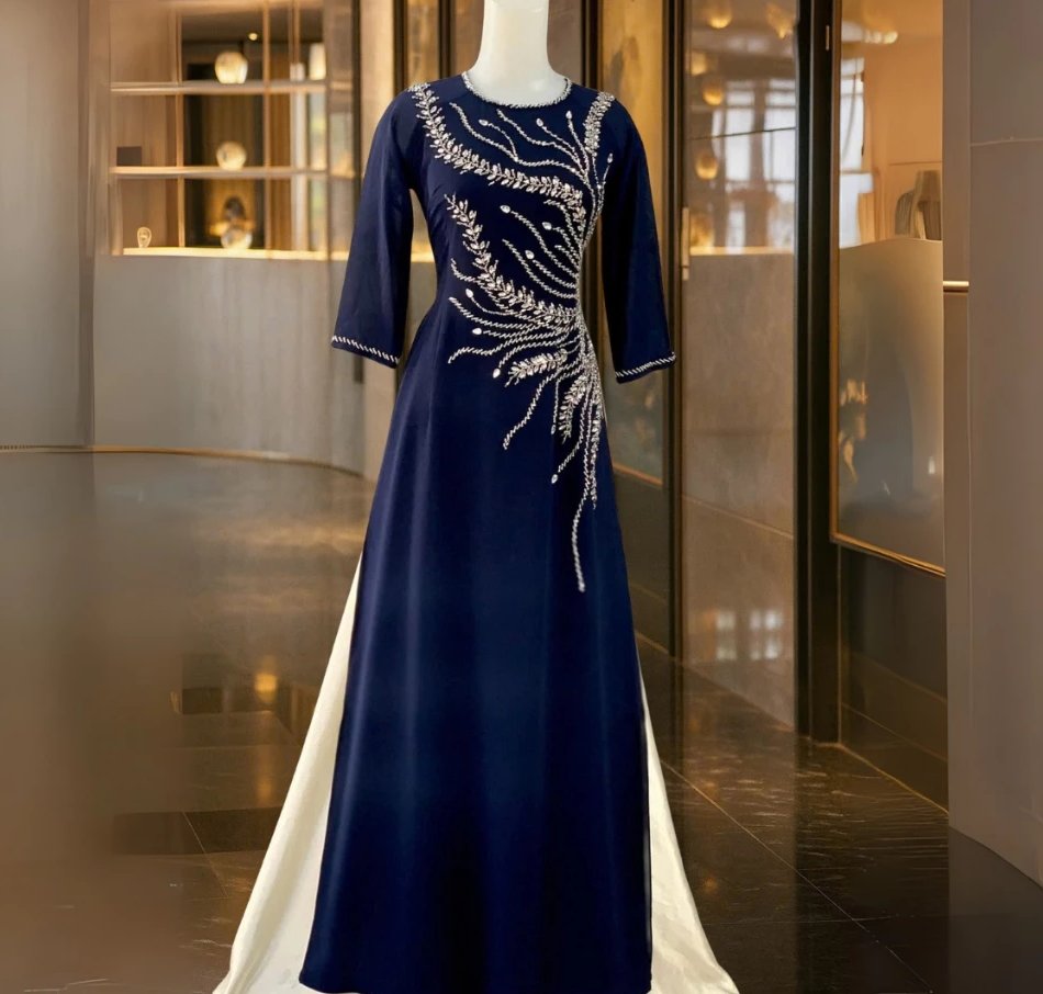 Áo dài bà sui màu xanh than cao cấp dành cho các mẹ đi dự tiệc ADM22 - Ảnh 2