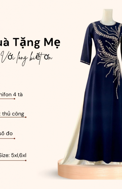 Áo dài bà sui màu xanh than cao cấp dành cho các mẹ đi dự tiệc ADM22