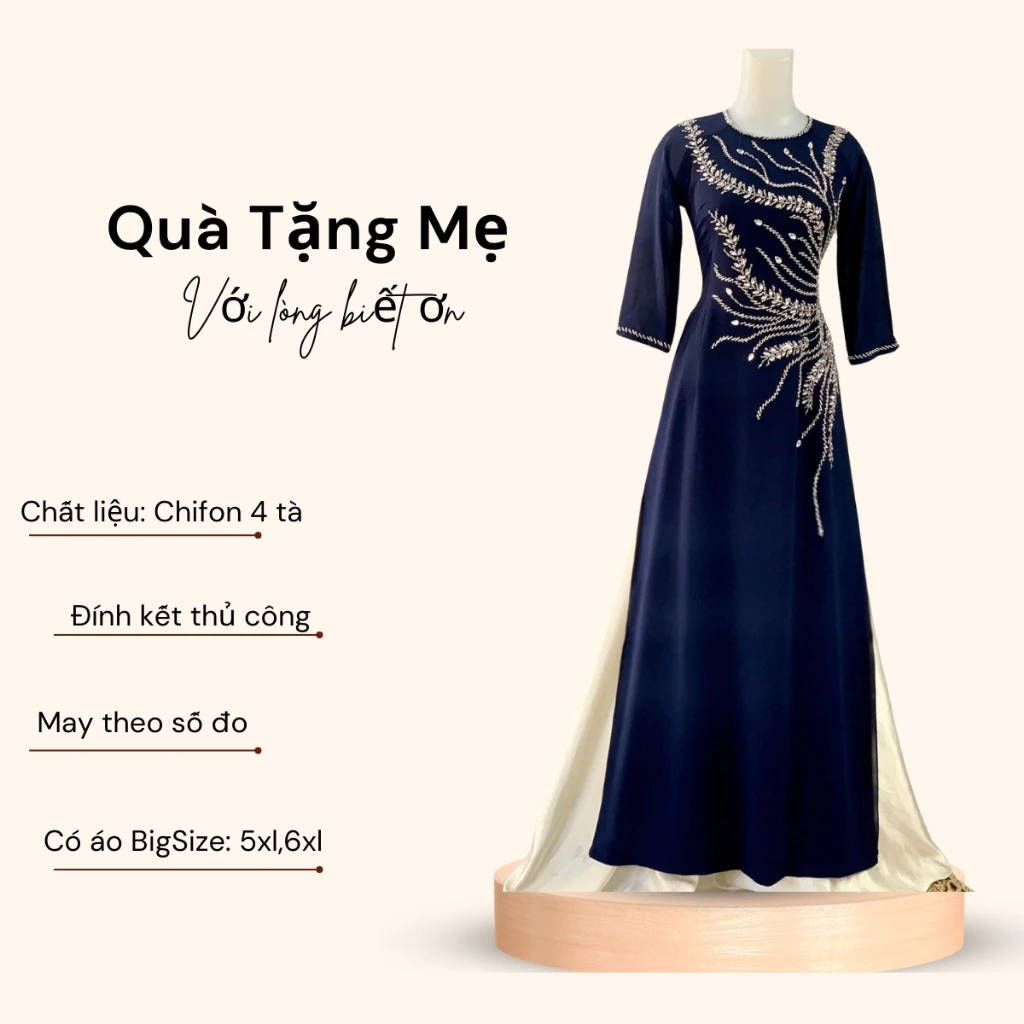 Áo dài bà sui màu xanh than cao cấp dành cho các mẹ đi dự tiệc ADM22