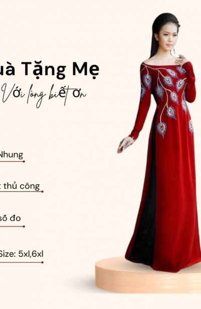 Áo dài bà sui chất liệu nhung cao cấp ADM25 đính đá cao cấp