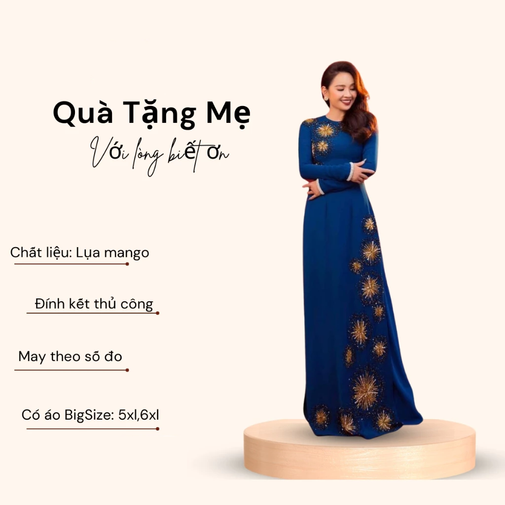 Áo dài bà sui cao cấp chất liệu lụa mango màu xanh cổ vịt ADM27 dành cho các mẹ ngồi sui, đám hỏi và đi tiệc