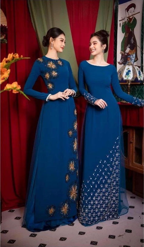 Áo dài bà sui cao cấp chất liệu lụa mango màu xanh cổ vịt ADM27 dành cho các mẹ ngồi sui, đám hỏi và đi tiệc - Ảnh 8