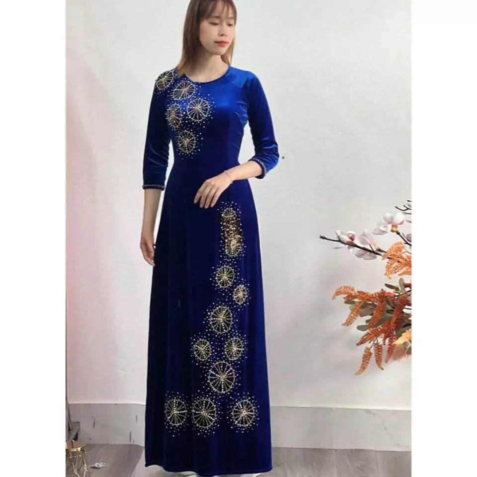 Áo dài bà sui cao cấp chất liệu lụa mango màu xanh cổ vịt ADM27 dành cho các mẹ ngồi sui, đám hỏi và đi tiệc - Ảnh 4