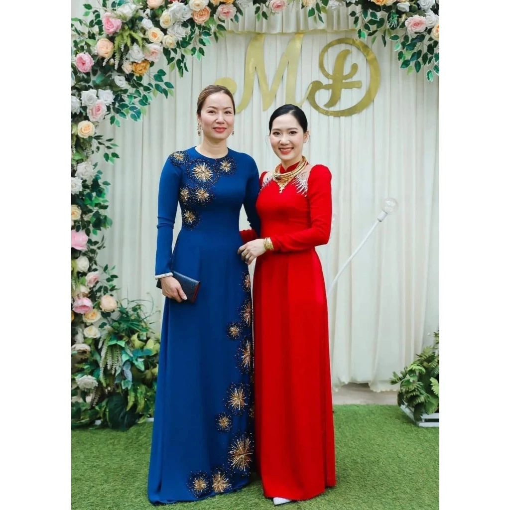 Áo dài bà sui cao cấp chất liệu lụa mango màu xanh cổ vịt ADM27 dành cho các mẹ ngồi sui, đám hỏi và đi tiệc - Ảnh 5