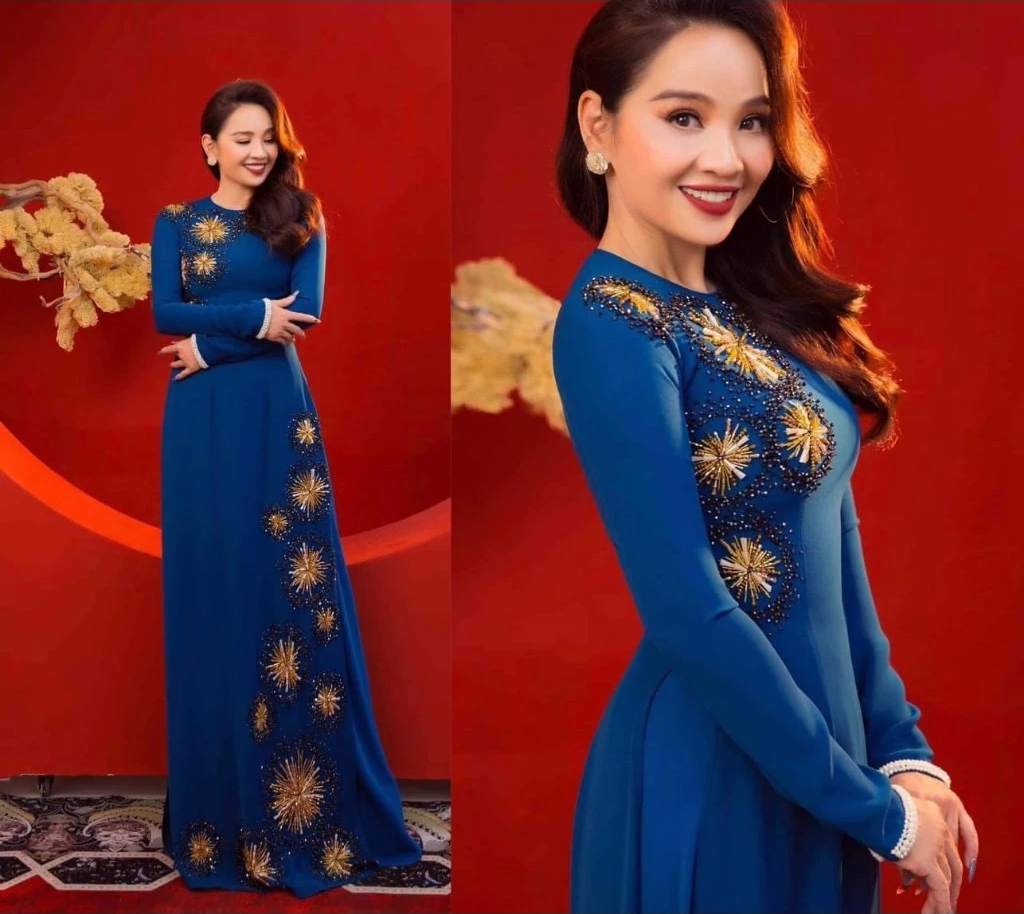 Áo dài bà sui cao cấp chất liệu lụa mango màu xanh cổ vịt ADM27 dành cho các mẹ ngồi sui, đám hỏi và đi tiệc - Ảnh 7