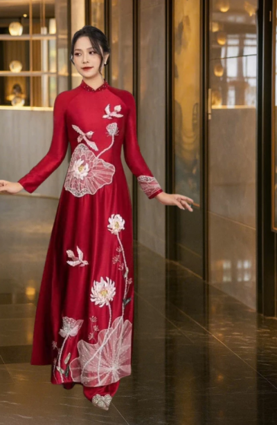 Áo dài bà sui chất liệu lụa queen đắp kết thủ công dành cho các mẹ ADM30