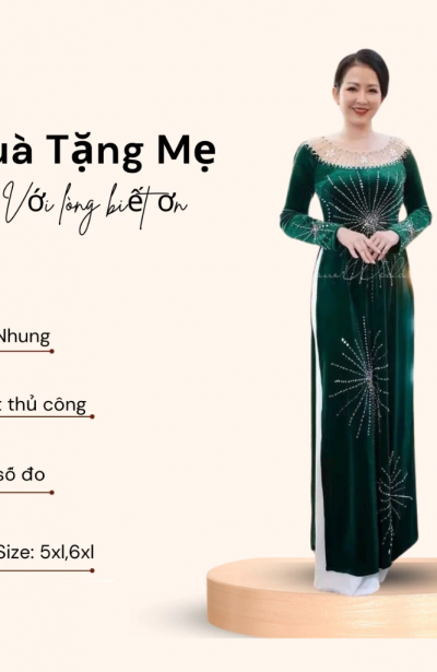 Áo dài bà sui chất liệu nhung pháo hoa dành cho mẹ ngồi dự tiệc màu xanh rêu ADM33